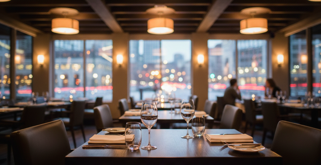 Restaurant interior with elegant dining tables
