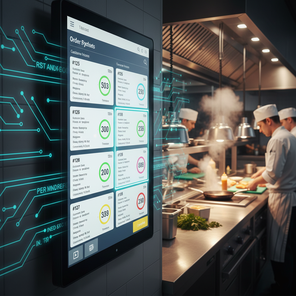 Kitchen display system showing order queue